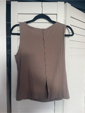 Abercrombie & Fitch Ribbed Button-Back Tank in Taupe
